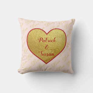 Red Pink Gold Love Heart Modern Valentines Day Throw Pillow