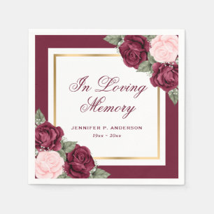 Red Pink Gold Watercolor Floral In Loving Memory Napkins