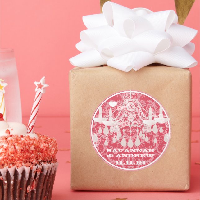 Red Pink & Gray Vintage Damask Chandelier Stickers (Party)