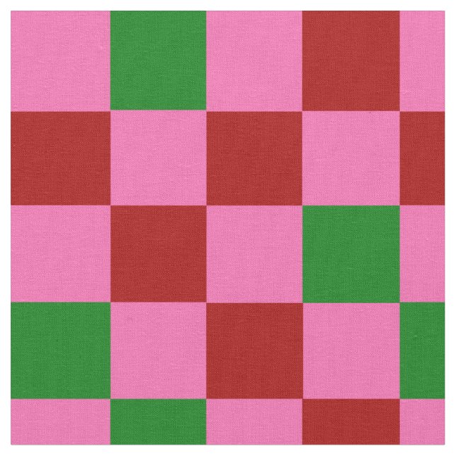 Red Pink Green Checkered Pattern Design  Fabric (Close Up)