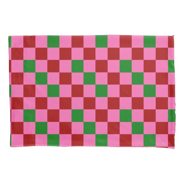 Red Pink Green Checkered Pattern Design  Pillow Case (Front)