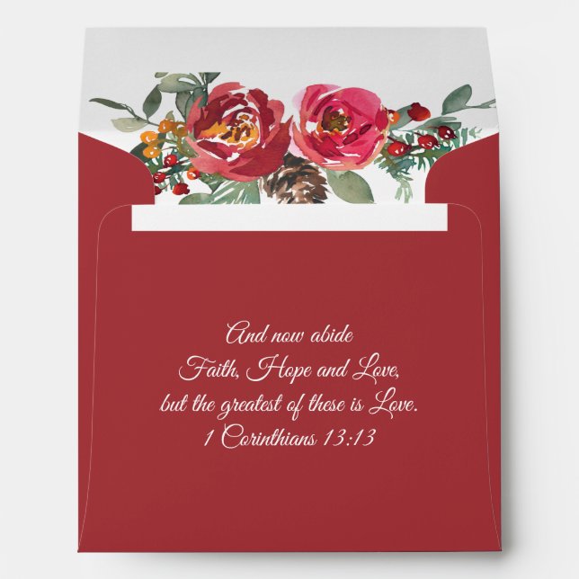 Red Pink Green Christmas Inspirational Wedding Envelope (Back (Bottom))