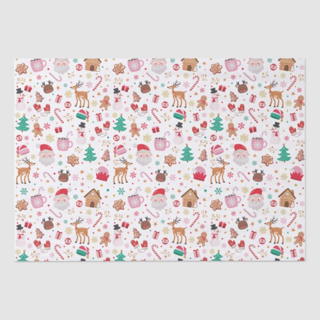 Red Pink Green Christmas Santa Winter Wonderland Tissue Paper (Front)