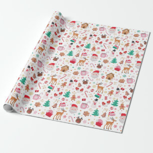Red Pink Green Christmas Santa Winter Wonderland Wrapping Paper