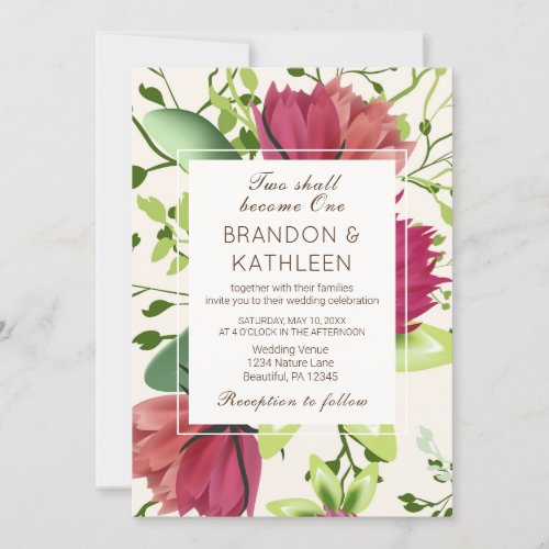 Red Pink Green Clover Floral Christian Wedding Invitation