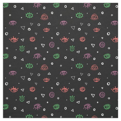 Red Pink  Green Evil Eye Pattern Fabric