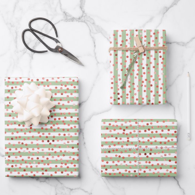 Red Pink Green Stripes Birthday Christmas Wrapping Paper Sheets (Front)