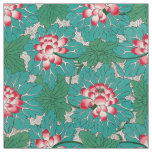 Red Pink Green Teal Chinese Lotuses Pattern Fabric