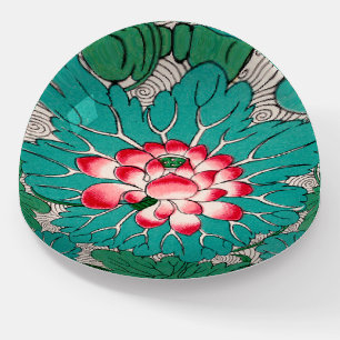 Red Pink Green Teal Chinese Lotuses Pattern Paperweight