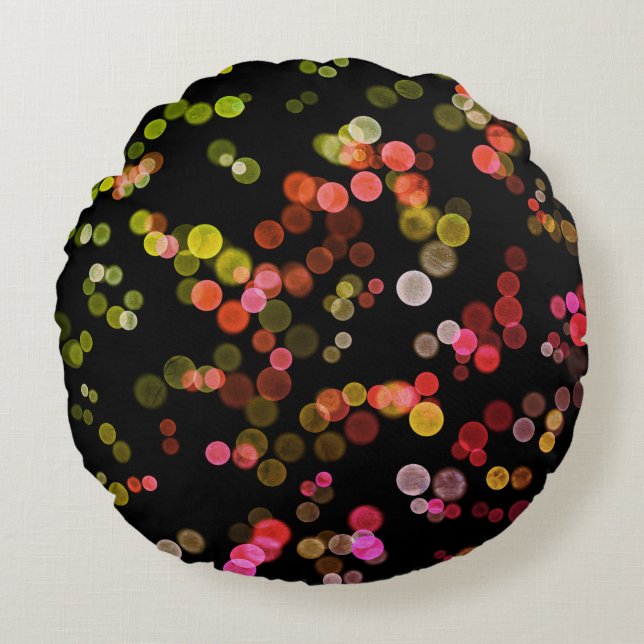 Red Pink Green Yellow Abstract Bubble Pattern Round Pillow (Front)