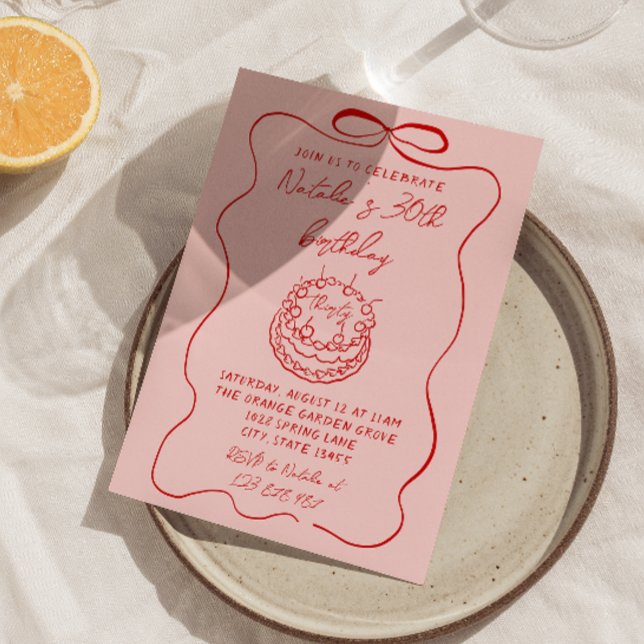 Red Pink Hand Drawn Cake Quirky Unique  Birthday Invitation (Creator Uploaded)