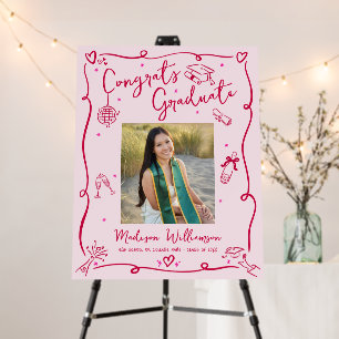 Red Pink Hand Drawn Doodles Graduation Photo Retro Foam Board