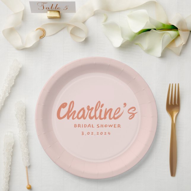 Red Pink Handwriting Retro Bridal Shower Paper Plates (Wedding)