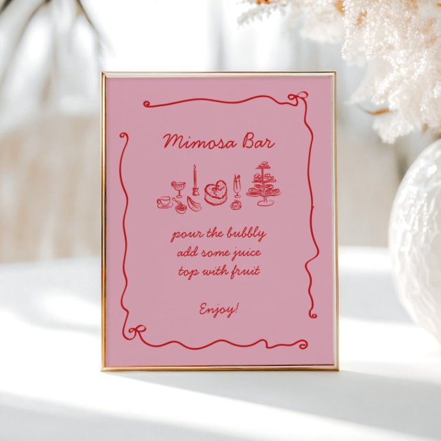 Red Pink Handwritten Bridal Shower Mimosa Bar Poster (Creator Uploaded)