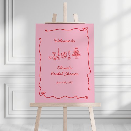 Red Pink Handwritten Bridal Shower Welcome Foam Board