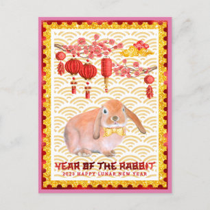 Red Pink Happy Lunar New Year of the Rabbit Holiday Postcard