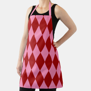 Red Pink Harlequin Checkered Design Apron