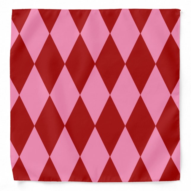 Red Pink Harlequin Checkered Design  Bandana (Front)