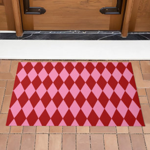 Red Pink Harlequin Checkered Design Doormat