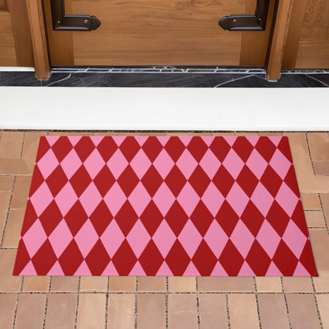 Red Pink Harlequin Checkered Design  Doormat (Creator Uploaded)