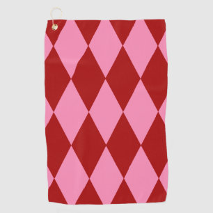Red Pink Harlequin Checkered Design Golf Towel