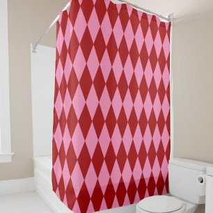 Red Pink Harlequin Checkered Design Shower Curtain