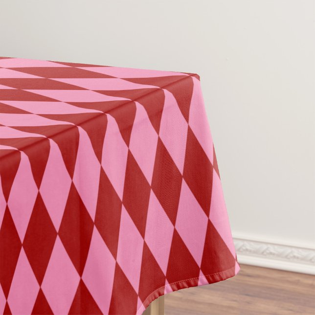 Red Pink Harlequin Checkered Design  Tablecloth (Creator Uploaded)