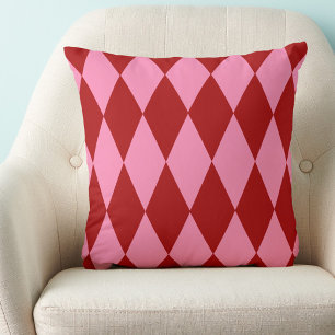 Red Pink Harlequin Checkered Design Throw Pillow