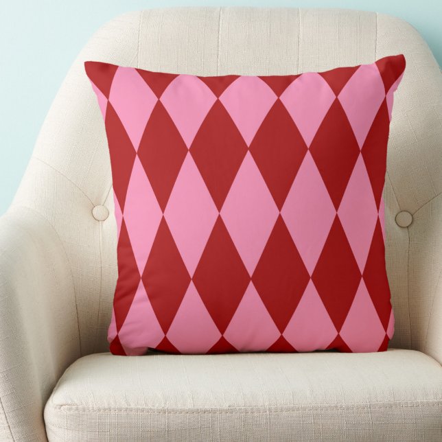 Red Pink Harlequin Checkered Design  Throw Pillow (Creator Uploaded)