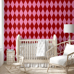 Red Pink Harlequin Checkered Design  Wallpaper
