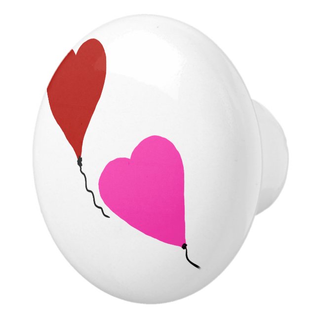 Red Pink Heart Balloons Ceramic Knob (Right)