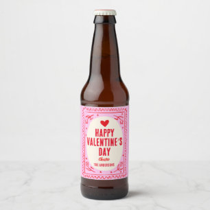 Red Pink Heart Happy Valentine’s Day  Beer Bottle Label