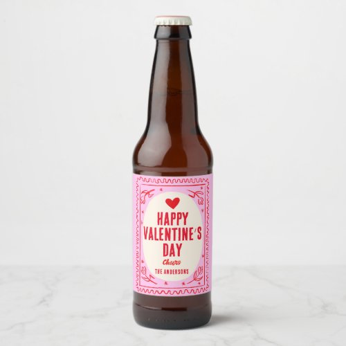 Red Pink Heart Happy Valentineâs Day  Beer Bottle Label