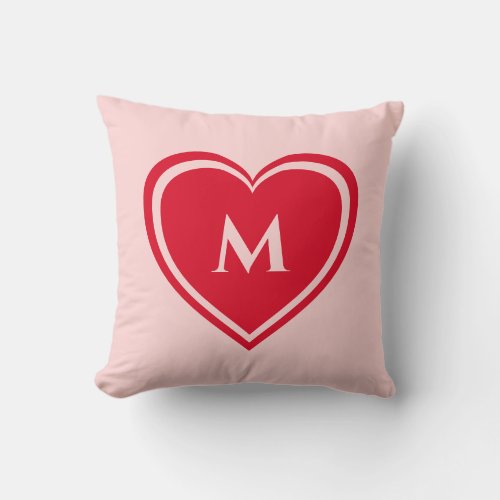 Red Pink Heart Monogram Valentines Day Throw Pillow