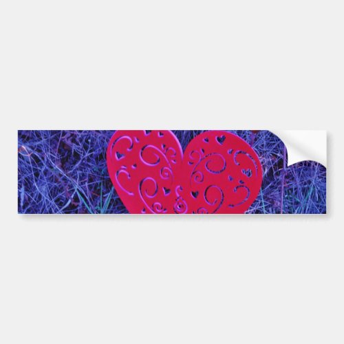 Red  Pink  heart on purple grass Bumper Sticker