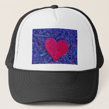 Red  Pink  Heart On Purple Grass. Trucker Hat by Say_i_love_you at Zazzle