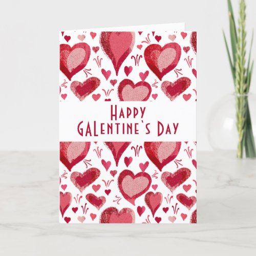 Red Pink Heart Pattern Happy Galentines Day  Holiday Card