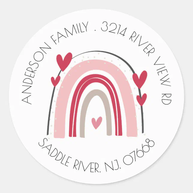 Red Pink Heart Rainbow Address Label Sticker Zazzle