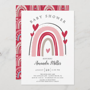 Red Pink Heart Rainbow Baby Shower Invitation