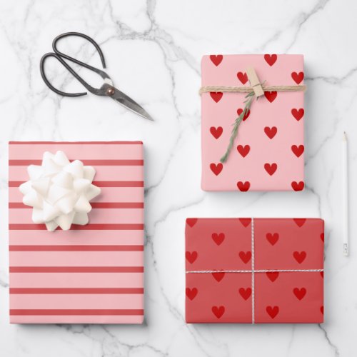 Red pink heart Valentines Day Wrapping Paper Sheets