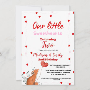 Red Pink Heart Valentine's Day Sweetheart Birthday Invitation