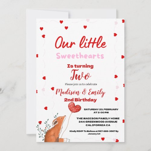 Red Pink Heart Valentines Day Sweetheart Birthday Invitation