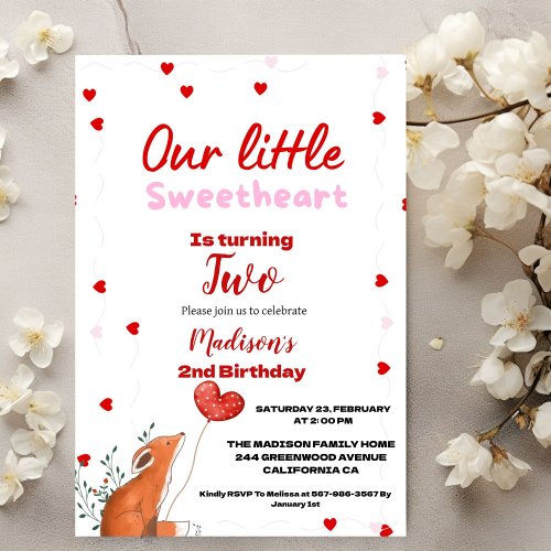 Red Pink Heart Valentines Day Sweetheart Birthday Invitation