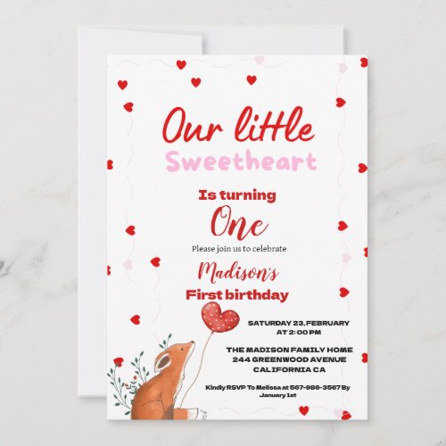 Red Pink Heart Valentines Day Sweetheat  Birthday Invitation