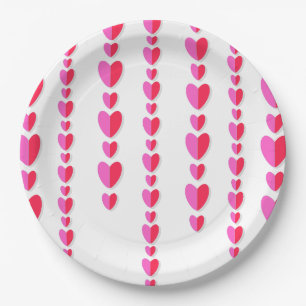 Red Pink Hearts Cute Valentine's  Paper Plates