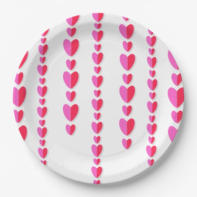Red Pink Hearts Cute Valentine's  Paper Plates (Front)