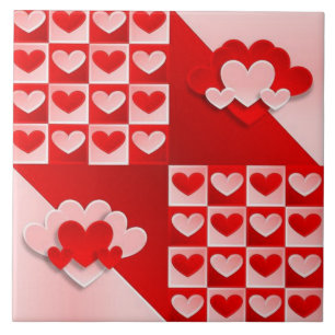 Red Pink Hearts Decorative Ceramic Tile