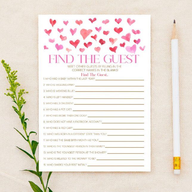 Red Pink Hearts Find The Guest Baby Shower Game Stationery (Creator Uploaded)