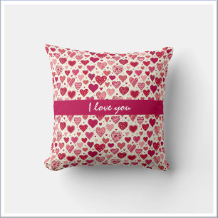 Red & Pink Hearts I Love You Throw Pillow