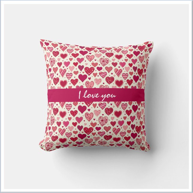 Red & Pink Hearts I Love You Throw Pillow (Creator Uploaded)